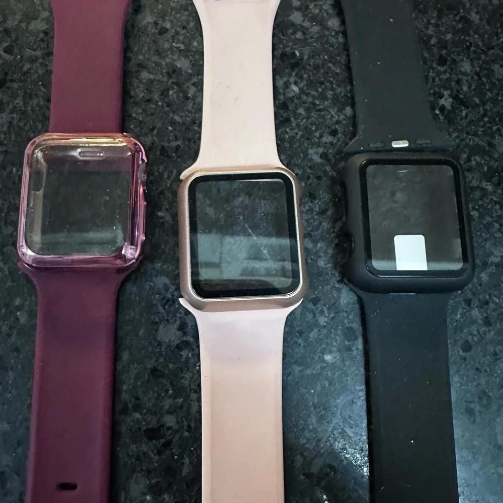3 Smartwatch Set - Black, Pink, Purple Bands - Fits Large